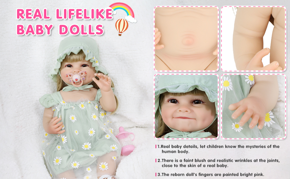 JRLCGYP 22 Inch Lifelike Reborn Girl Baby Dolls, Realistic Silicone Full Body