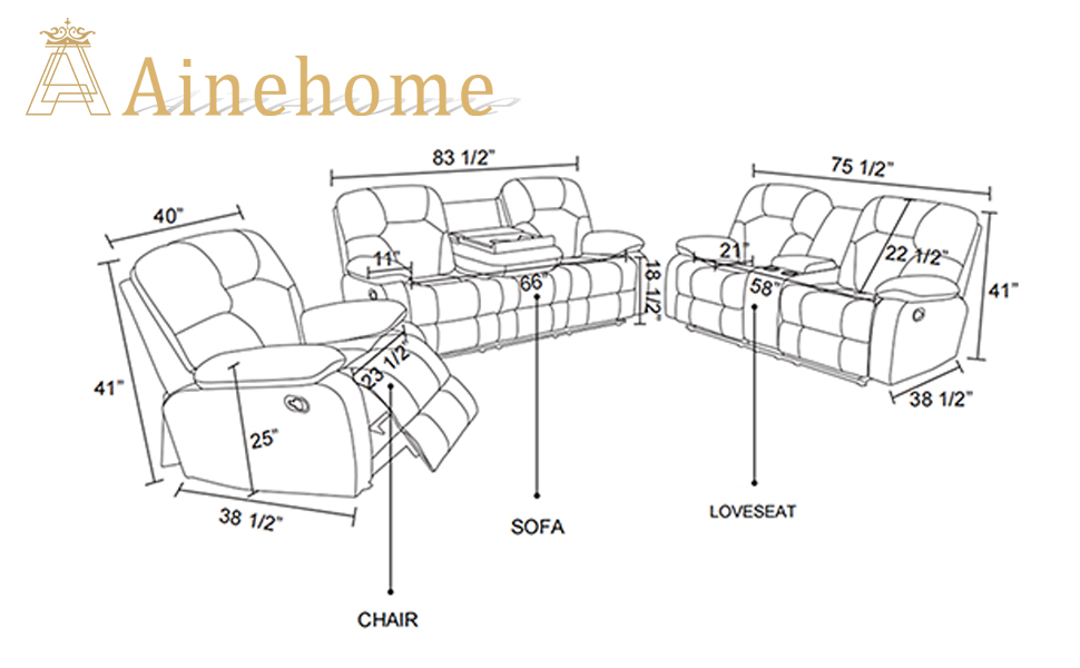 A Ainehome Living Room Furniture Couch Recliner Set with