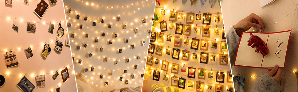 LED Fairy String Lights with Clear Clips for Hanging Picture