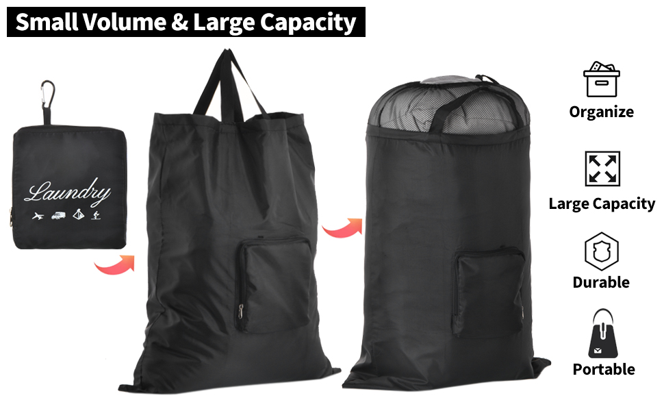 Travel laundry bags 2 pack small foldable portable laundry bag with handles with zipper and drawstring dirty clothes bag for