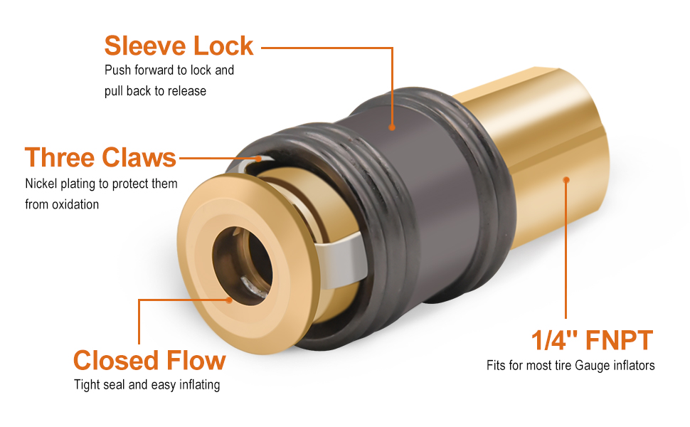 SAFELIFE Air Chuck Lock on 1/4 FNPT Closed Flow Tire Chuck