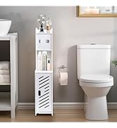 ShellKingdom Toilet Paper Holder Stand, Small Bathroom Storage Cabinet with Doors and Shelves, Sl...