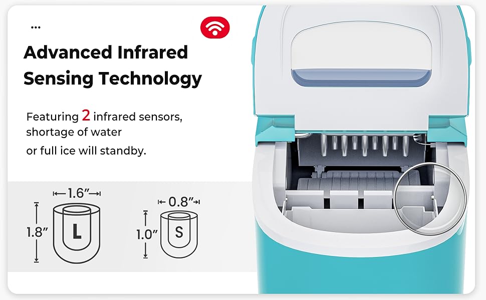 RELAX4LIFE Macchina Per Ghiaccio, Macchina Del Ghiaccio Cubetti, Fabbricatore Ghiaccio Domestico Silenzioso Ed Efficiente, Con Cestello E Paletta Per Ghiaccio, 24,2x35,8x32,8 Cm (Verde) 15 07