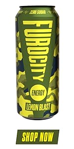 Furocity energy drink by Tyson Fury with caffeine and zero sugar. Lemon Blast flavour.