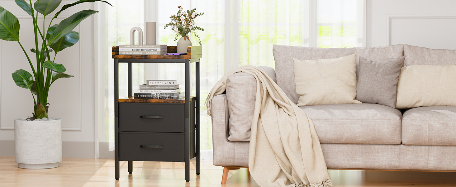 Night Stand, End Side Table with Storage Space and Door,Modern Nightstands for Living Room