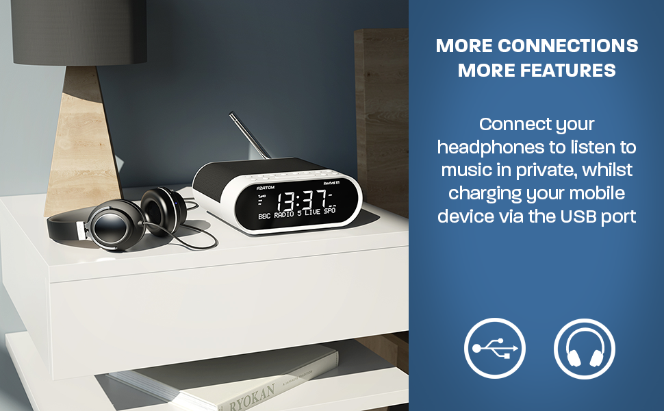 AZATOM Revival DAB+ DAB Digital FM Radio, Dual Alarm Clock, Wireless