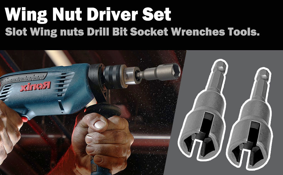 Wing Nut Driver Set（2 Pack）,Slot Wing nuts Drill Bit Socket