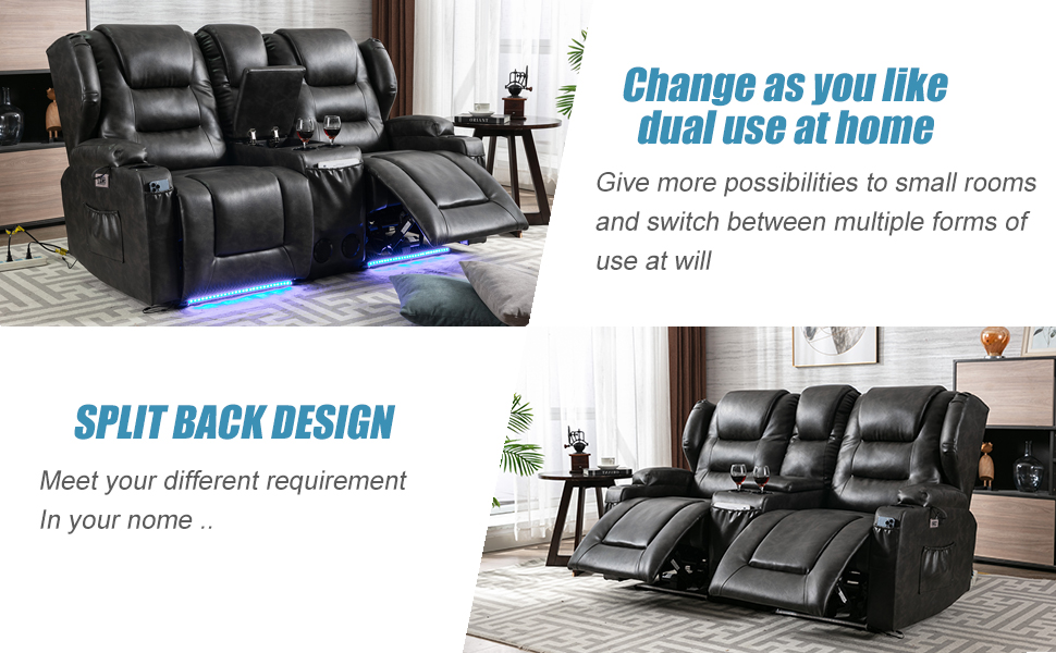 Double Recliner RV Sofa & Console