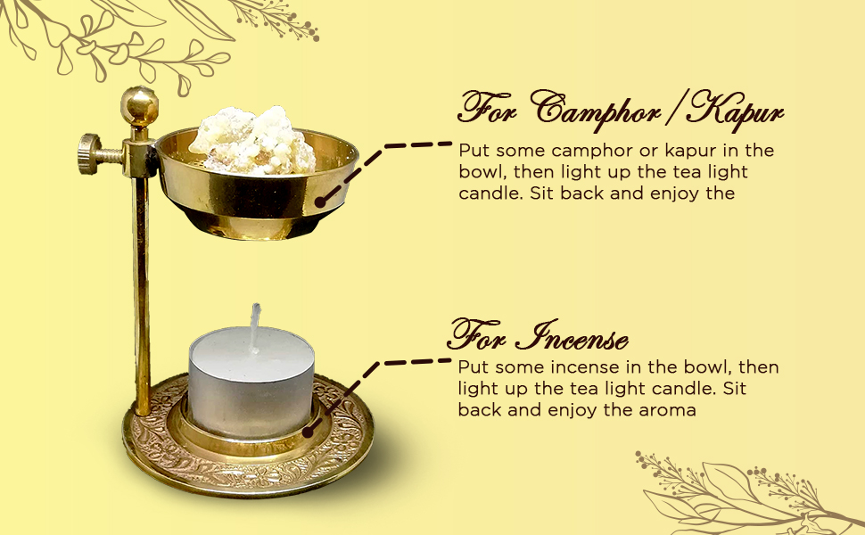 ThirteenKcanddle Brass Metal Fragrance Lamp Oil Diffuser Camphor Lamp