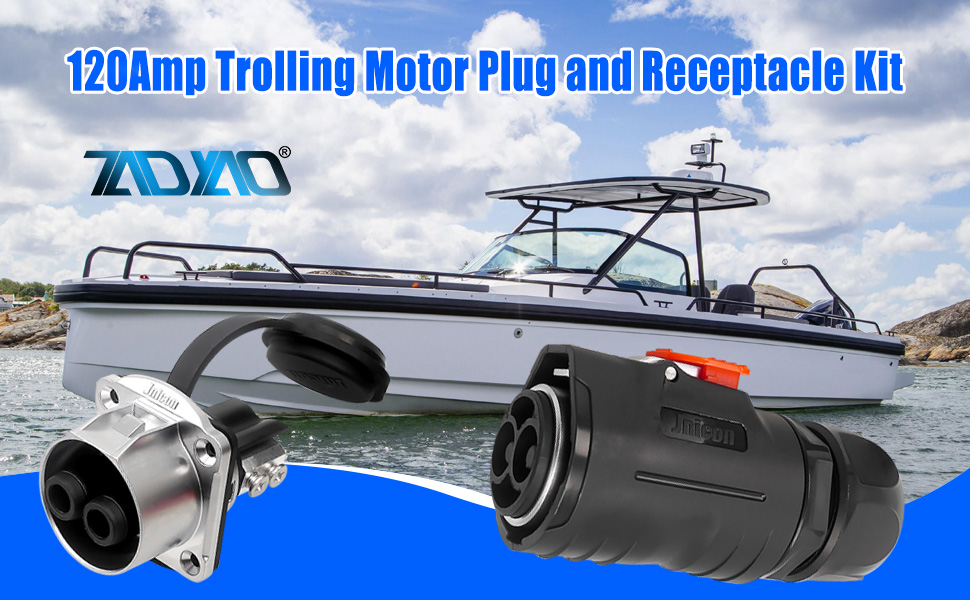 120Amp Trolling Motor Plug and Receptacle Kit, Waterproof DC Power Connector for