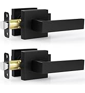 Estmoon 2 Pack Passage Door Levers Matte Black Door Handle Interior Door Knobs Square Heavy Duty ...