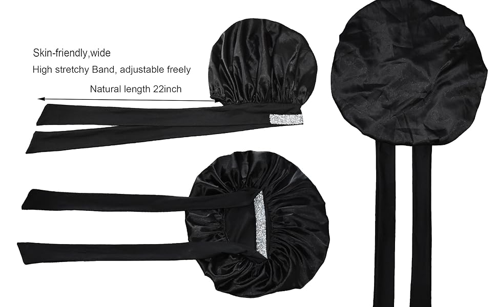 Bonnet with Tie band, silk bonnet, hair bonnet, satin bonnet, bonnet for sleeping, edge wrap bonnet