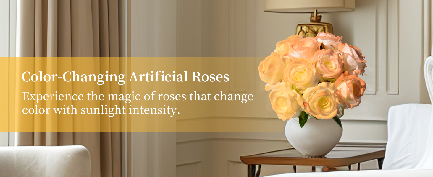 DH EYB 10PCS ColorChanging Artificial Roses Realistic Silk