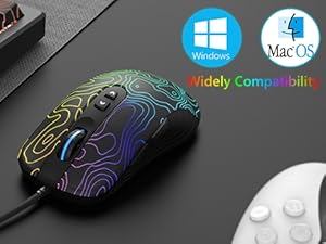 Wired Gaming Mouse,Black RGB Mouse,Computer Mouse Topographic