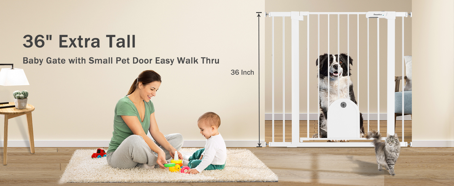 Newnice 36" Extra Tall Baby Gate with Cat Door, 29.7"40.6
