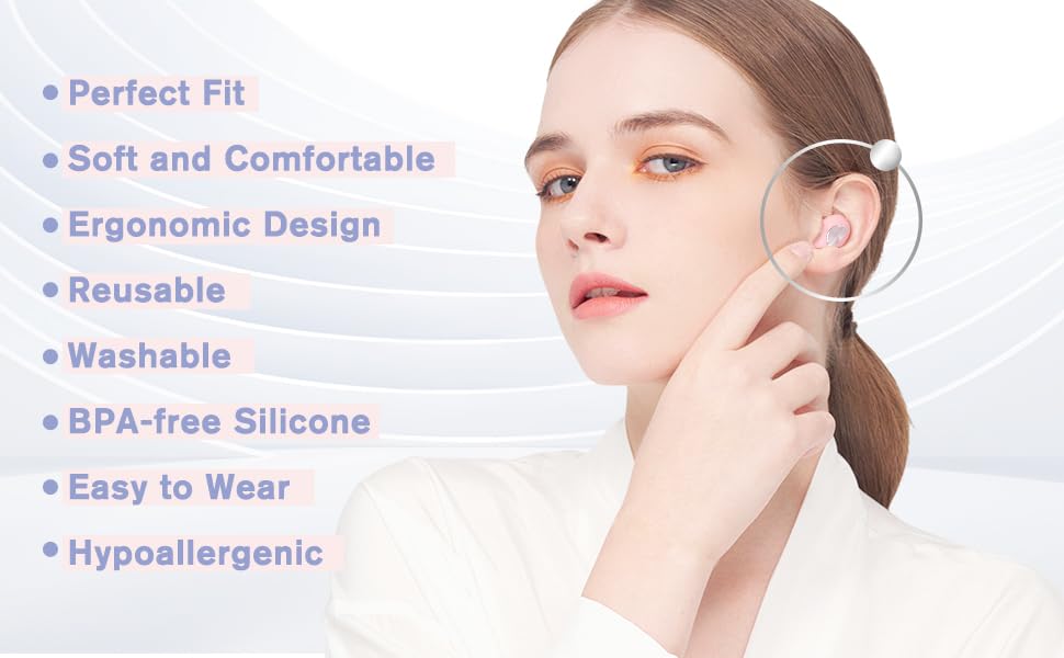 Tiliwame Silicone Ear Plugs for Noise Reduction, Reusable