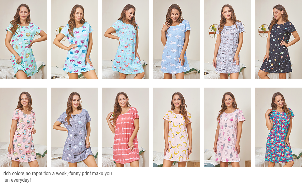 PNAEONG Girls's Cotton Nightgown Sleepwear Brief Sleeves Shirt Informal Print Sleepdress 17 colors