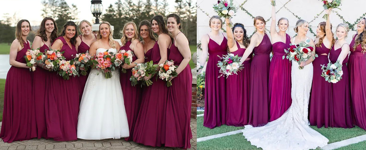 Bridesmaid Dresses Long for Women Flowy Chiffon Formal Dress Spaghetti Strap V Neck Prom Gown