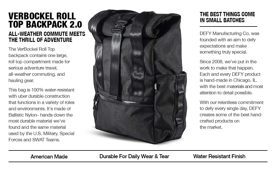 Amazon.com: DEFY VerBockel Roll Top Backpack 2.0 | 'Un