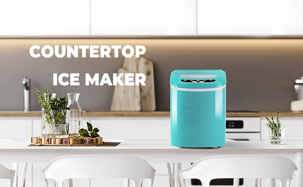 RELAX4LIFE Macchina Per Ghiaccio, Macchina Del Ghiaccio Cubetti, Fabbricatore Ghiaccio Domestico Silenzioso Ed Efficiente, Con Cestello E Paletta Per Ghiaccio, 24,2x35,8x32,8 Cm (Verde) 18 03