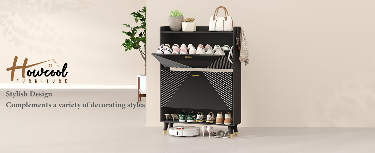 howcool shoe Cabinet with 2 Flip Drawers