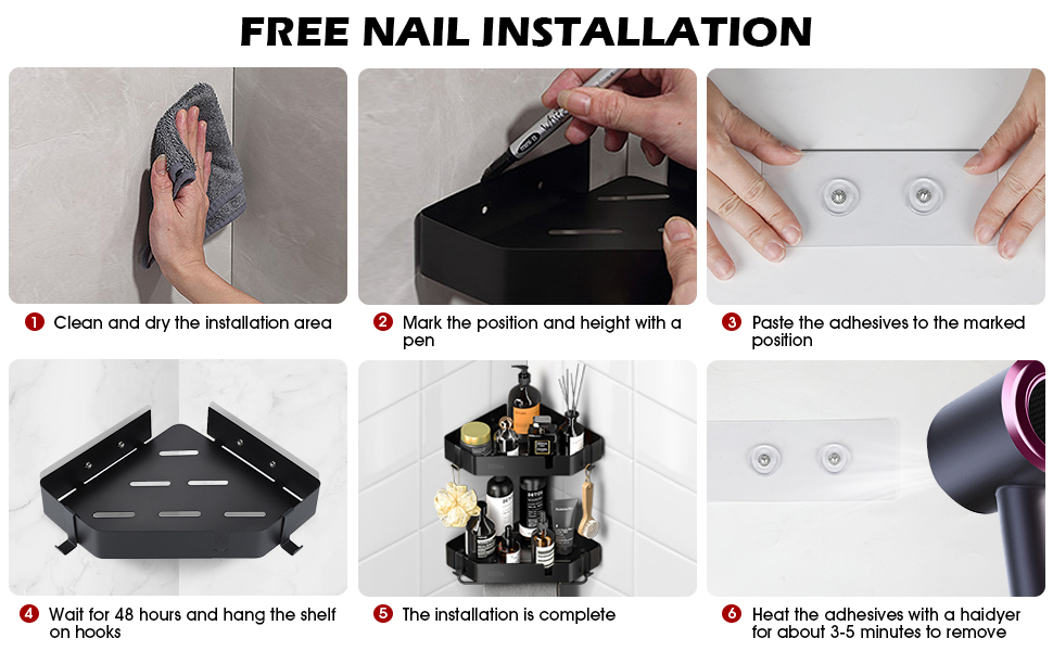 NEWHEY Shower Shelf Corner Caddy Organizers 2 Pcs DrillFree Corner