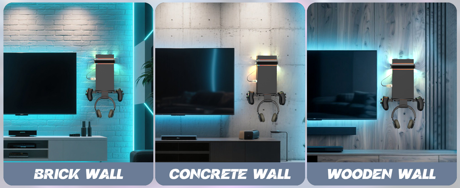 Wall Mount for Xbox Series X/S Wall Mount Kit for Xbox Series X/S Accessories Wall Shelf with light