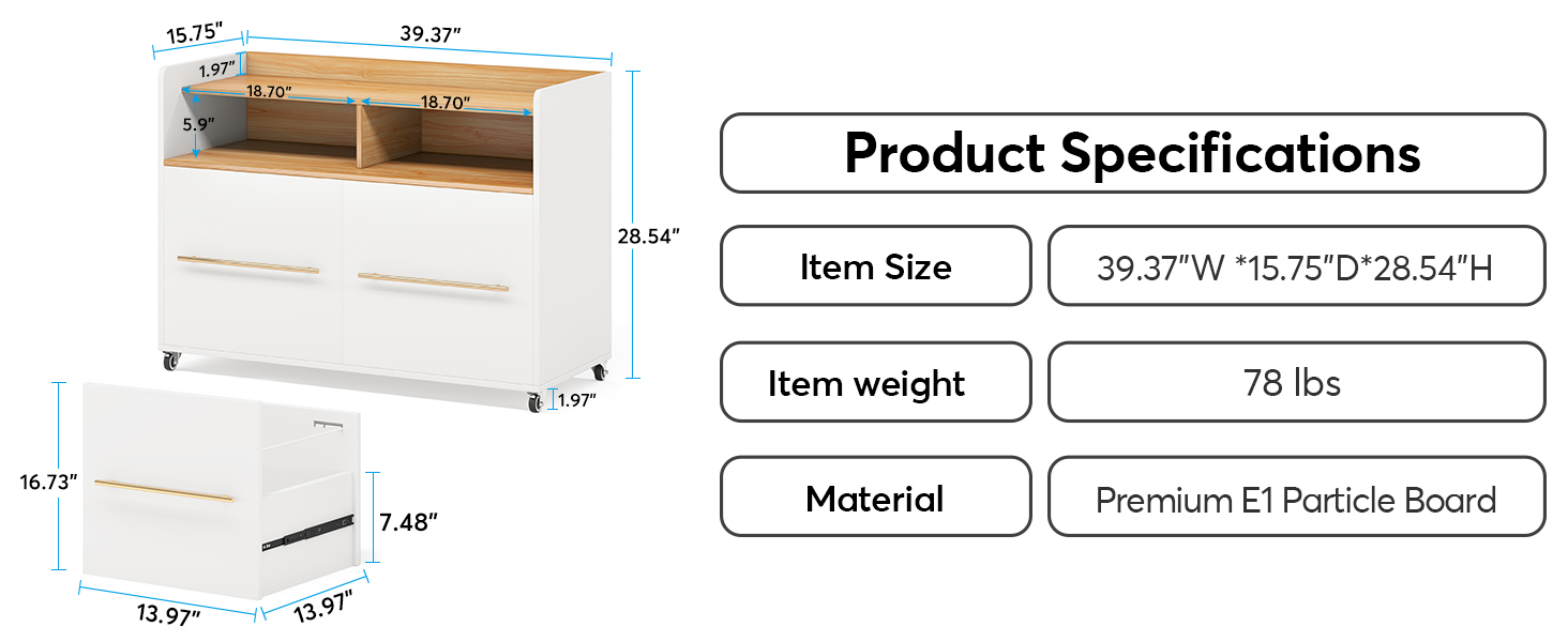 Tribesigns 2 Drawer File Rolling Filing