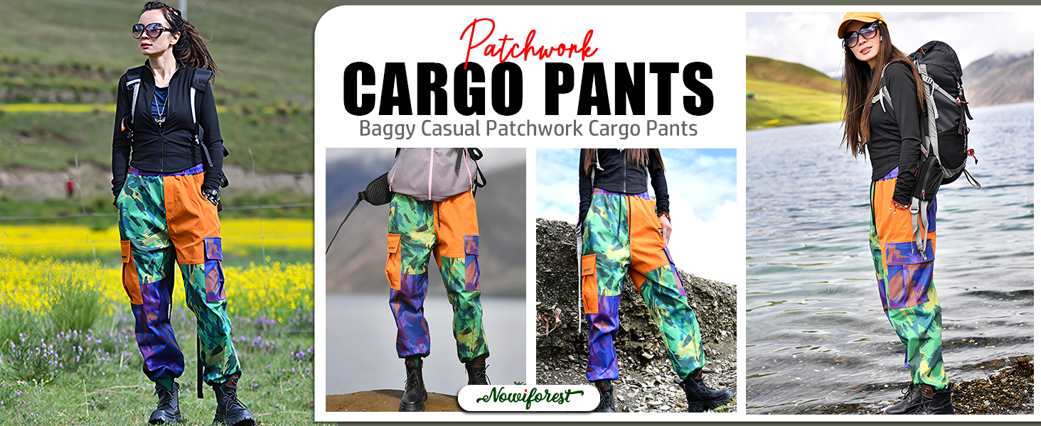 NOWIFOREST Women's Camo Cargo Pants Patchwork MultiPockets