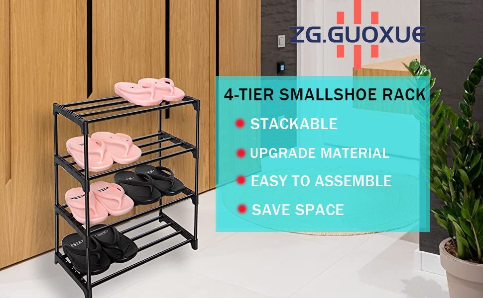 ZG.GUOXUE Upgrade 4Tier Small Shoe RackStackable Small Shoe Rack