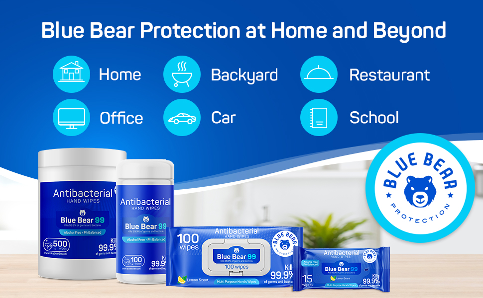 Blue Bear Protection Antibacterial Hand Wipes, Canister Wet