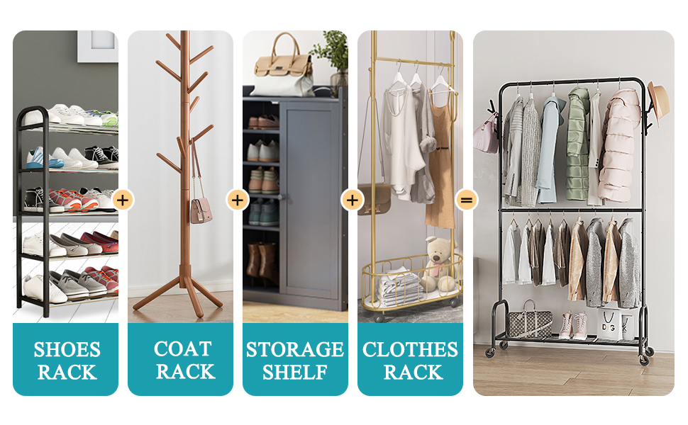 Wisdom Star Garment Rack with Double Rods, Metal FreeStanding Clothes