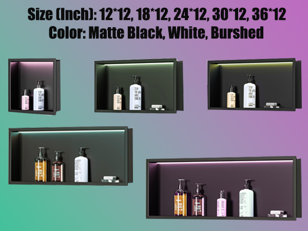 Neohomee 3-Tier 12x36Inch Wall Niche with RGB Lights, White