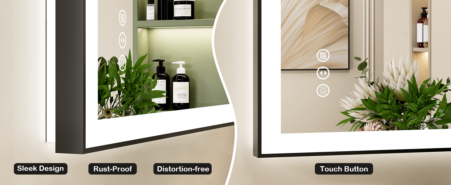 ISTRIPMF 40x36 Inch LED Bathroom Mirror with Black Frame