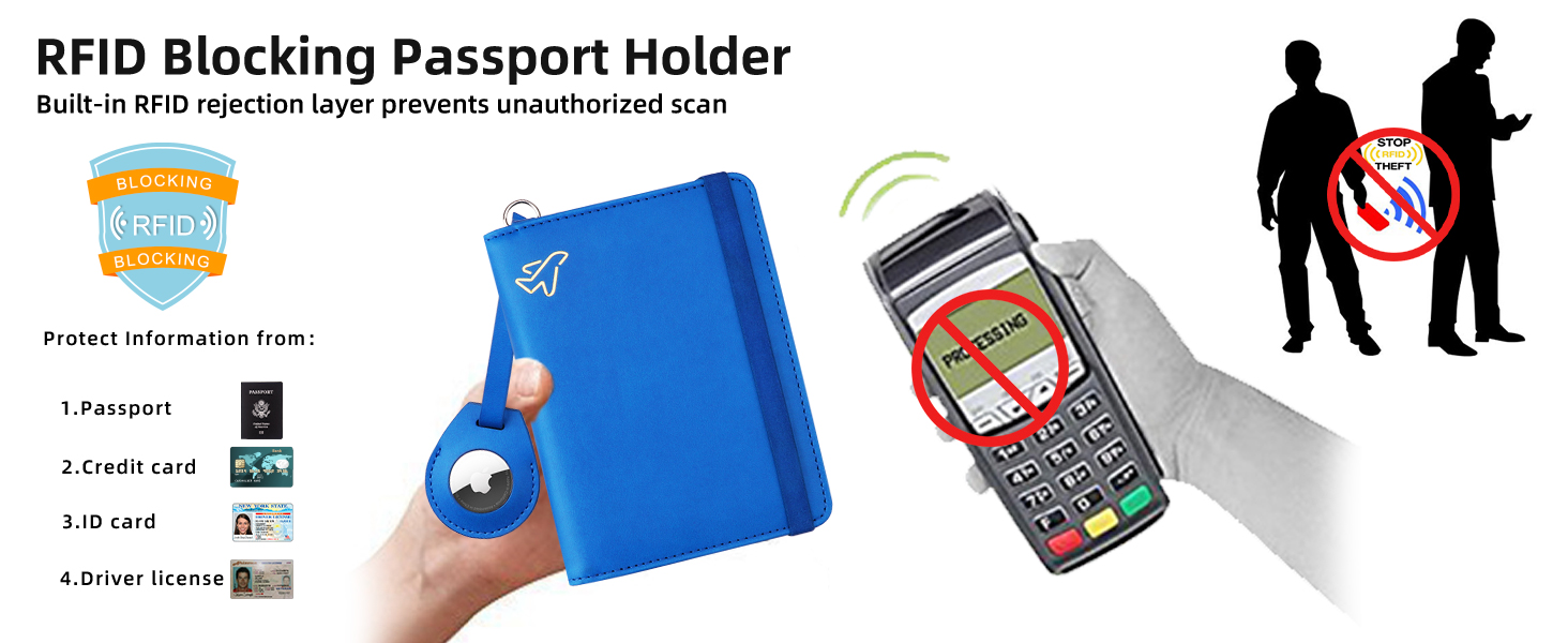 WALNEW Airtag Passport Holder, PU Leather RFID Blocking Passport Wallet