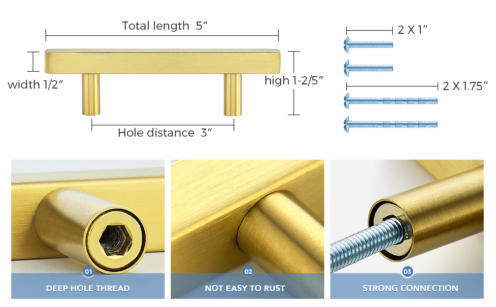 Ravinte 30 Pack Gold Handles 3 Inch Brushed Brass Square Pulls Gold Hardware for