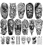 77 Sheets Nordic Temporary Tattoo, 17 Sheets Half Arm Wolf Tiger Lion Eagle Skeleton Skull Fake T...