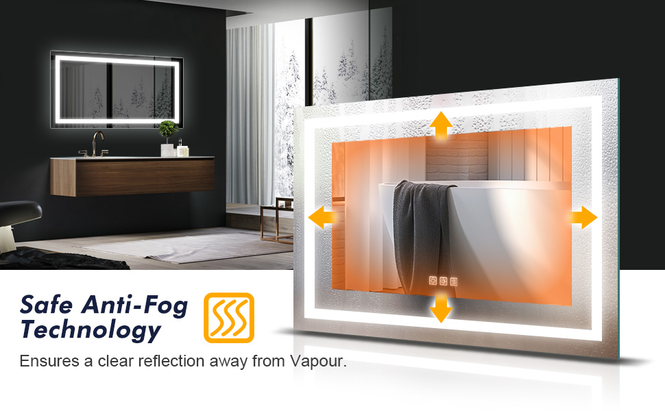 Benime 40" x 32" LED Lights Bathroom Mirror, Front Lighted