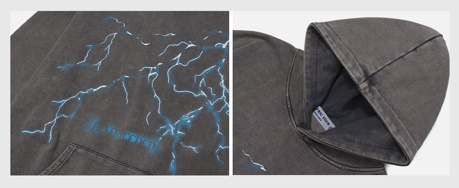 Aelfric Eden Acid Wash Lightning Graphic Hoodies