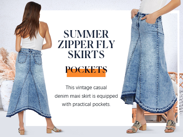 Amazon.com: Fisoew Womens Denim Maxi Skirt Casual High Waist