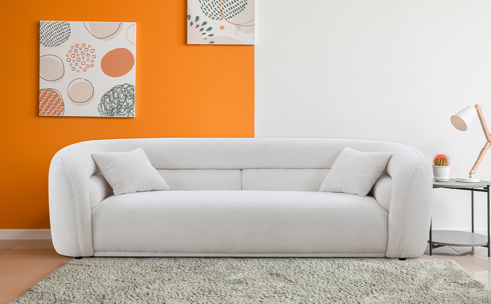 WILLIAMSPACE 90.6" Modern Sofa Couch, Back Upholstered Boucle Couch with 2 Throw