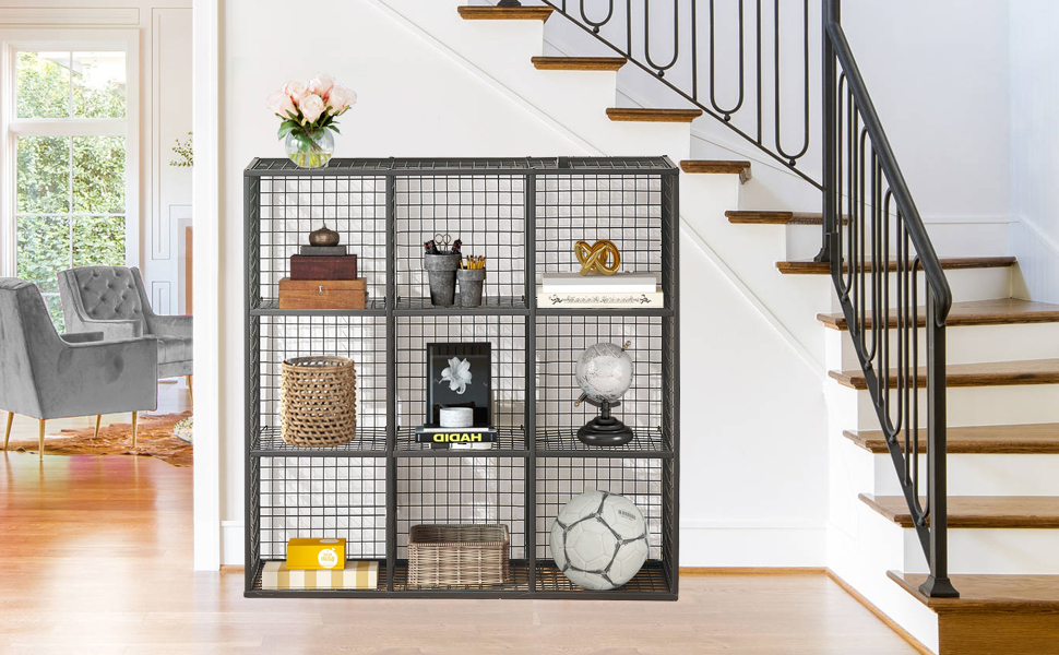 VECELO Metal Wire Cube Storage,9Cube Grids Shelves Organizer, Modular Bookcase