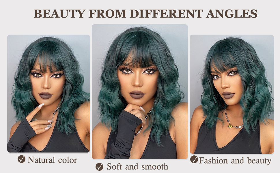 Esmee Short Wave Green Bob Wigs With Fringe 