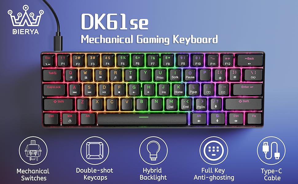DIERYA 60 teclado mecánico, DK61se teclado para juegos con cable con