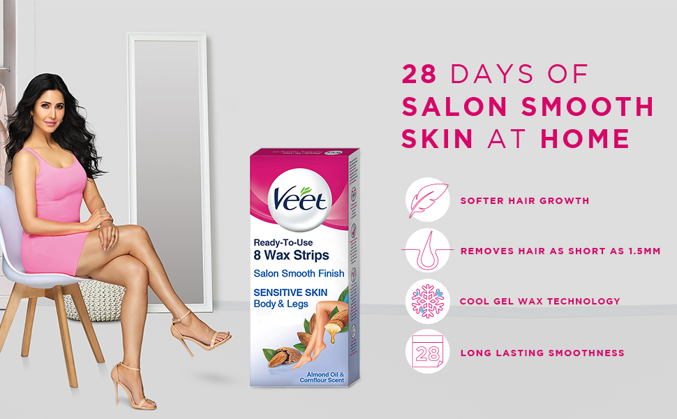 Veet Half Body Waxing Strip Kit for Sensitive Skin 8 Strips, for