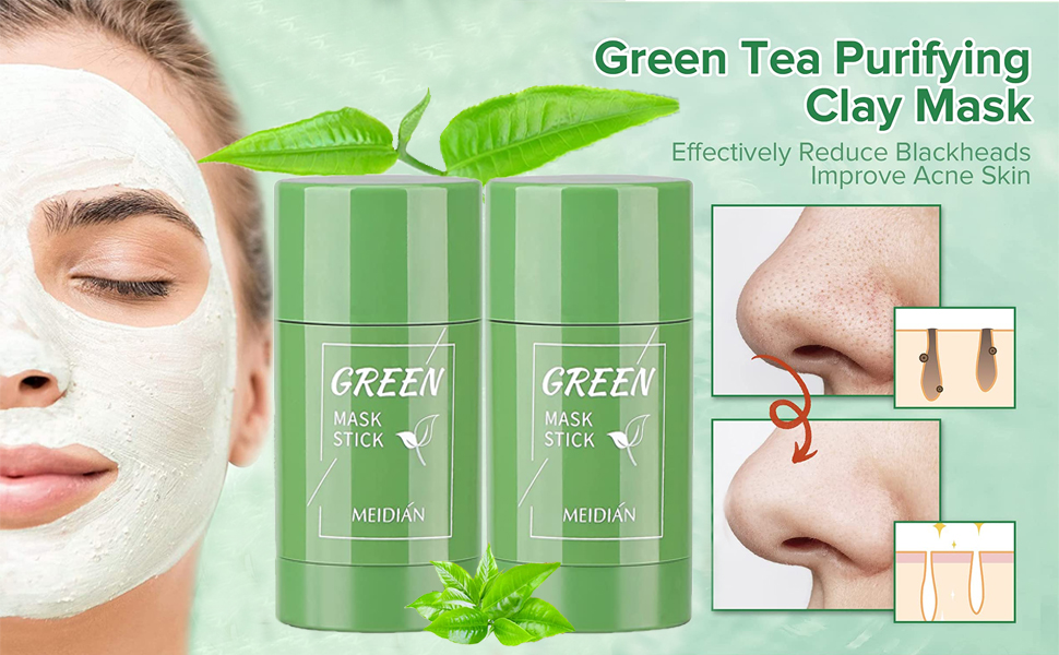 Green Mask Stick, Blackhead Remover Natural Green Tea Cleansing Clay