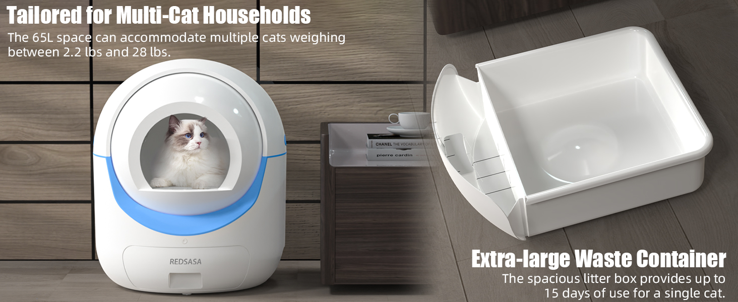 REDSASA Self Cleaning Cat Litter Box, Automatic Cat Litter