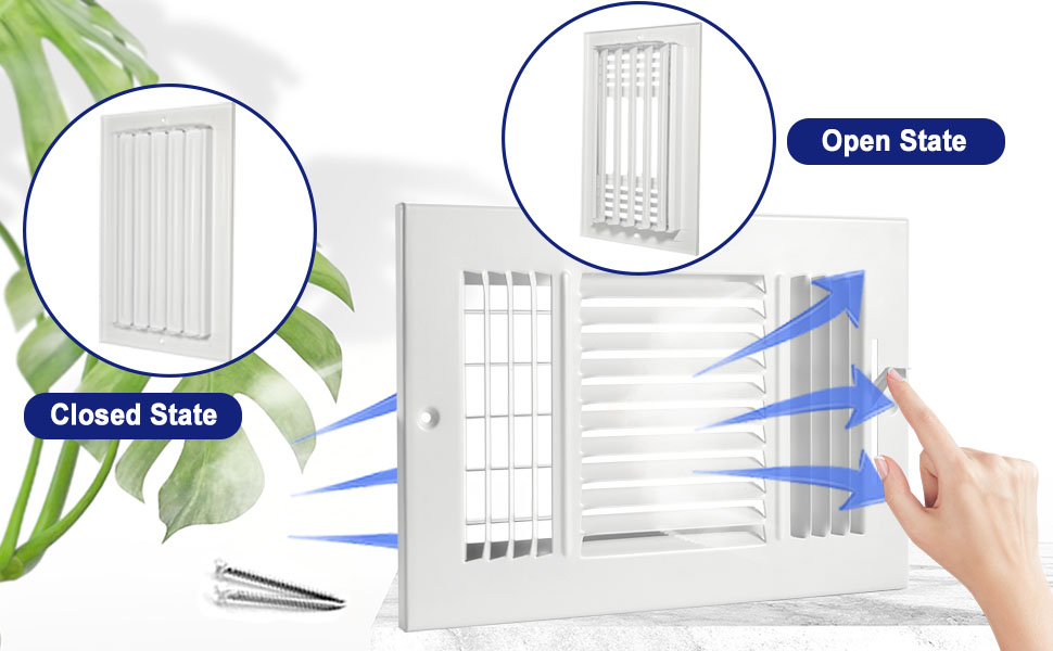 12"w x 6"h Air Vent Cover, LouanXpert 3Way Ventilation Register Steel