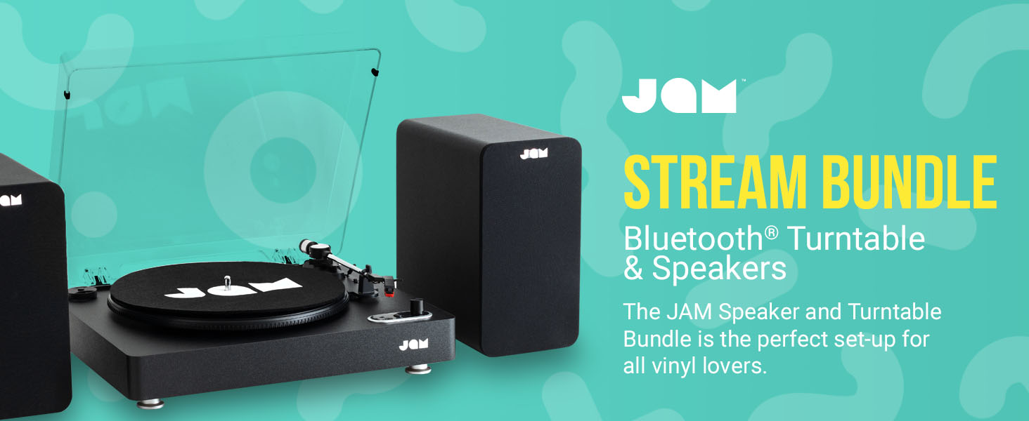 Jam Spun out Bluetooth Turntable Belt Drive Vinyl Record Player + Jam Bluetooth Bookshelf