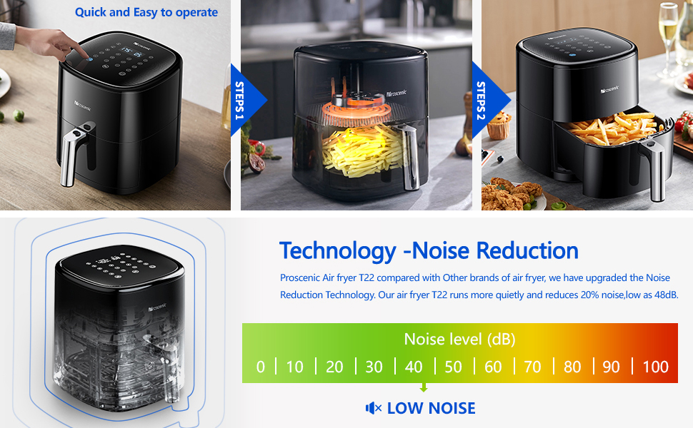 Proscenic T22 Air Fryer With 13 Presets & Shake Reminder, Oil Free Air Fryer 5L, Low-Noise, Compatible With APP & Alexa, 100+ Online Recipes, LED Touch Screen, Non-Stick Basket, 1700W 15 Air Fryer